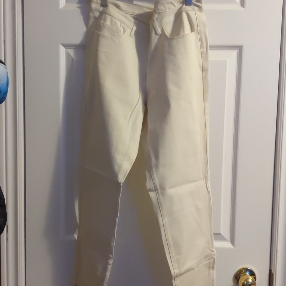 Stretch denim cream pants